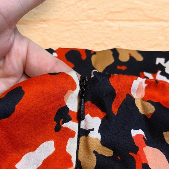 French Connection Orange Black Abstract Splatter Cotton Stretch Midi Dress S 6 - Picture 6 of 9